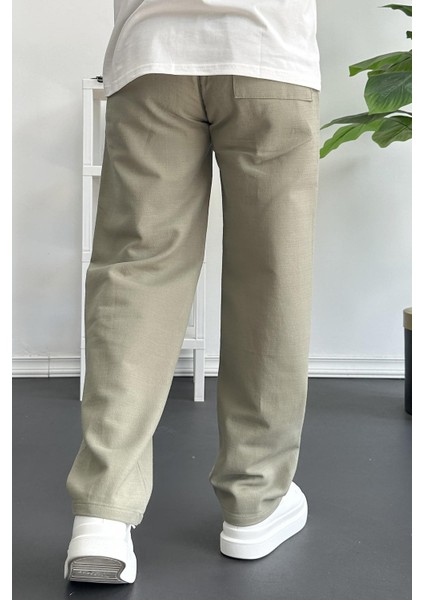 Erkek Beli Düğmeli Baggy Kalıp Pileli Pantolon Yeşil EDW357 fırsatları