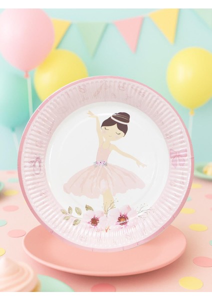 Balerin Temalı Tabak Karton Doğum Günü Tabağı 8'li