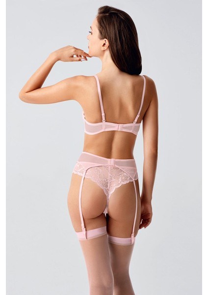 Push Up Dantelli Jartiyerli ve Çoraplı Ip Askılı Sütyen Takımı C14169 Pudra