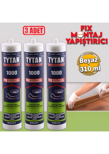 Fix Çok Amaçlı Güçlü Montaj Yapıştırıcı 3'lü 310 ml Beyaz Ahşap Beton Fayans Cam Mermer Yapış