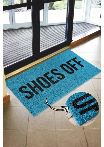 Shoes Off Baskılı Kıvırcık Paspas Kapı Önü Paspası Kaymaz Taban