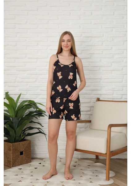 Ayıcıklı Askılı Şortlu Pijama Takımı