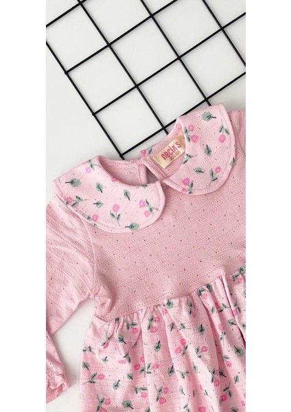Necix's Bebe Pembe Çiçekli Bandanalı Kız Bebek Elbise