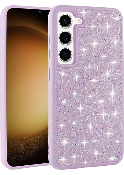 Galaxy S23 Kılıf Parlak Taşlı Tasarım Klcr Pırlanta Kapak-Beyaz
