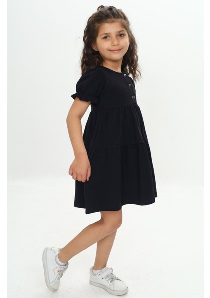 Kız Çocuk Önü Düğmeli Fırfırlı Elbise modelleri