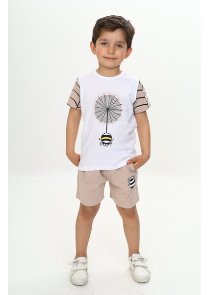 Erkek Çocuk Örümcek Detay Baskılı Şortlu Takım