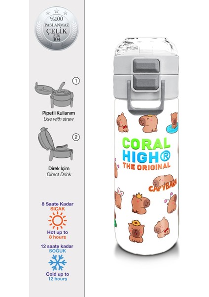 Kids Capybara Desenli Pipetli ve Direkt Içim Çelik Termos 500 ml 31794
