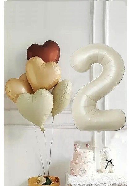 2 Yaş Retro Doğum Günü Balon Seti 5 Adet Kalp Balon