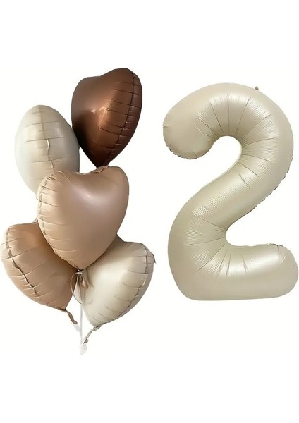 2 Yaş Retro Doğum Günü Balon Seti 5 Adet Kalp Balon