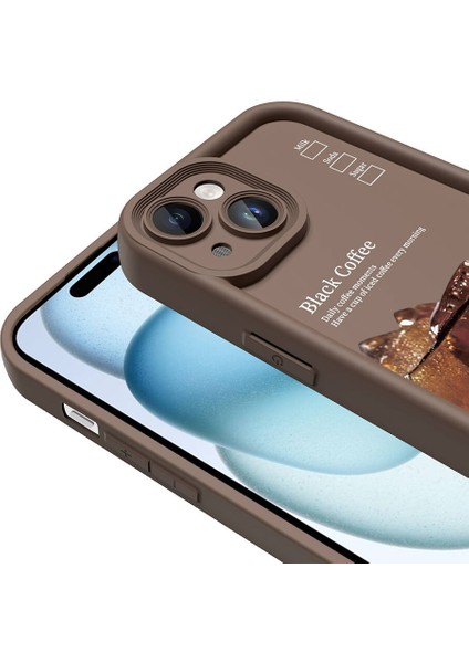 Apple iPhone 15 Kılıf Kamera Korumalı Baskılı Arka Yüzey Klcr Klas Kapak-Açık Kahve