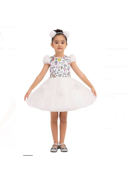 Kız Çocuk Unicorn Taçlı Tül Etekli Elbise