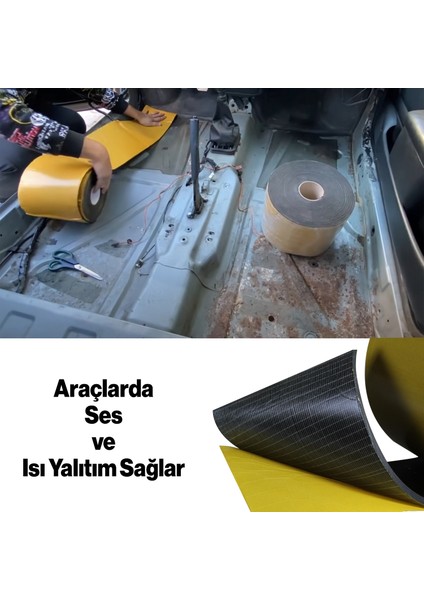 Yapışkanlı Oto Araç Ses Isı Yalıtım Izolasyon Bandı En:20 cm Kalınlık:5 mm Uzunluk 1 Metre Kauçuk