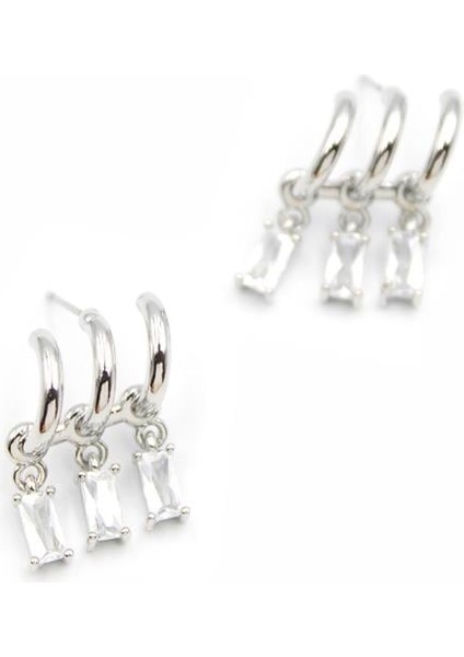 Küçük Baget Taşlı Küpe - Gümüş