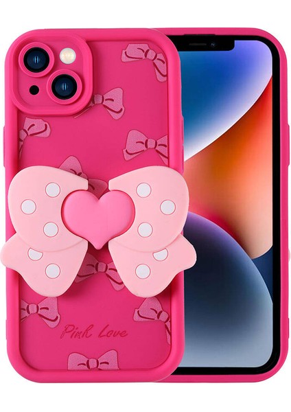 Apple iPhone 14 Kılıf Kamera Korumalı Figür Tasarımlı Klcr Kapya Kapak-Pembe Koyu