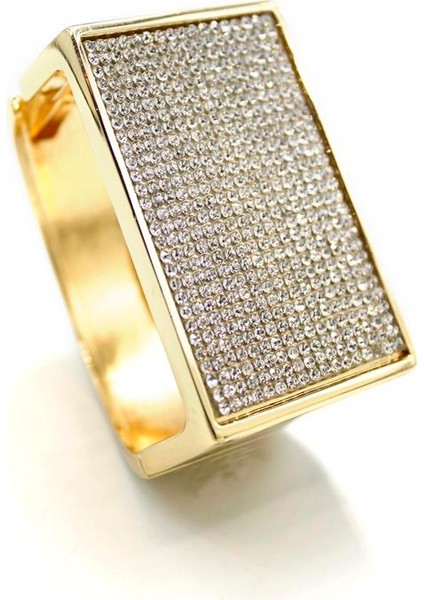 Taşlı Plaka Bilezik - Altın