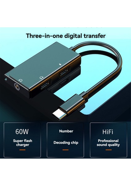 3'ü 1 Arada Tip C Kulaklık Adaptörü Cep Telefonu Tablet PD60W Siyah (Yurt Dışından) fiyatları