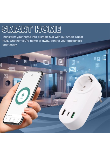 Akıllı Soket Wifi Fişi 16A 2 Delikli Usb+Tip-C Ab Fişi (Yurt Dışından)