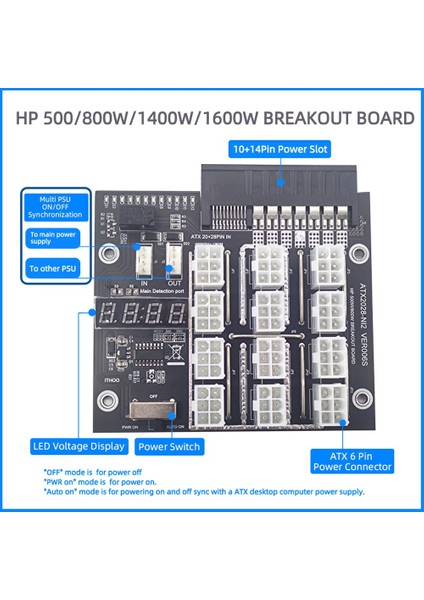 Madencilik Breakout Kartı 12 Port 6pin Güç Modülü Hp 500W Için (Yurt Dışından)