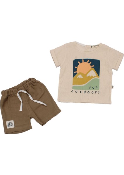 Erkek Bebek Ekru Haki Güneş Fun Outdoors Yazılı 2'li Takım - 1015770