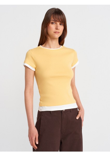 31859 Çift Görünümlü T-Shirt-Sarı
