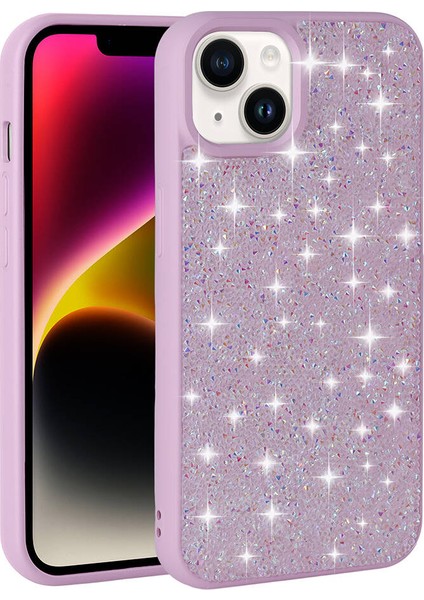 Apple iPhone 13 Kılıf Parlak Taşlı Tasarım Klcr Pırlanta Kapak-Pembe