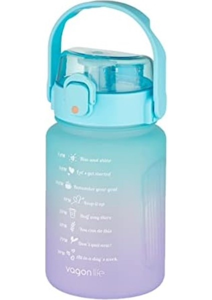 Rom 1000 ml Pipetli/pipetsiz Kullanım Çift Renk Softtouch Motivasyon Matarası Sticker Hediyeli Ro