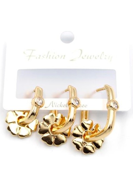 3'lü Çiçek Küpe - Altın fiyatları