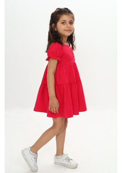 Kız Çocuk Önü Düğmeli Fırfırlı Elbise modelleri