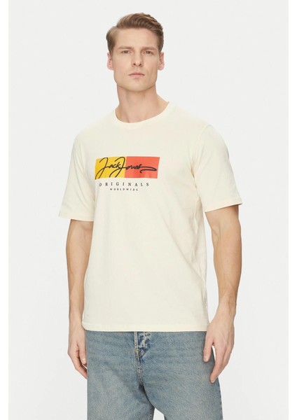 JACK&JONES JORFREDERIKSBERG BOX SCRIPT TEE SS CN LN SIFIR YAKA T-SHIRT