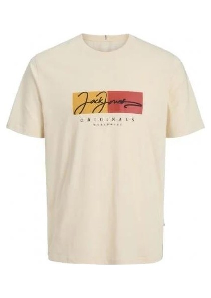 JACK&JONES JORFREDERIKSBERG BOX SCRIPT TEE SS CN LN SIFIR YAKA T-SHIRT