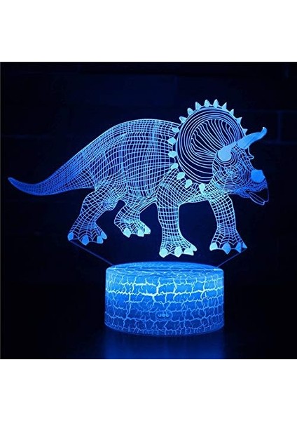 Dinozor 3D Dokunmatik Masa Masa Lambası Üç Desen 7 Renk Akrilik Düz ve Abs Çatlak Tabanlı ve USB Kablolu Optik Illüzyon Işıkları (Yurt Dışından) fiyatları