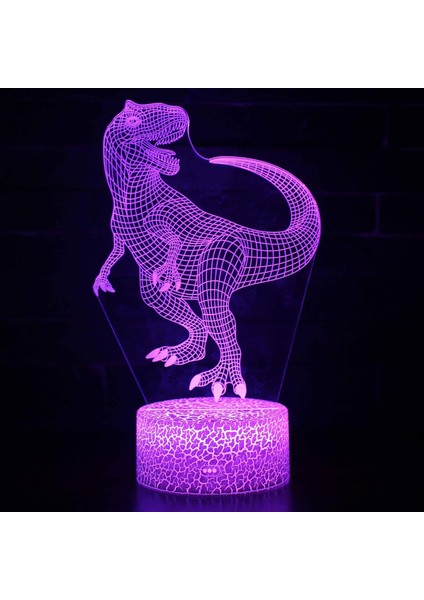 Dinozor 3D Dokunmatik Masa Masa Lambası Üç Desen 7 Renk Akrilik Düz ve Abs Çatlak Tabanlı ve USB Kablolu Optik Illüzyon Işıkları (Yurt Dışından) fırsatları