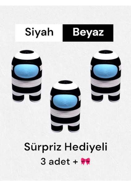 Luxury Amongus Taraftar, Mıknatıslı, Çizgili Siyah-Beyaz Among Us 6 cm 1 Adet