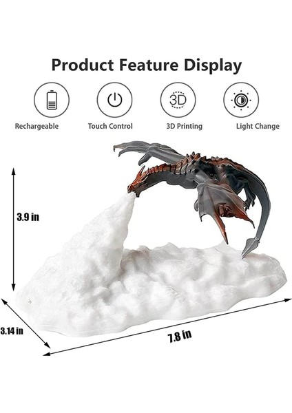 Ejderha Ateşi Solunum Lambası, 3D Baskılı Volkan Ejderha Lambaları Ay Işığı USB ile Şarj Edilebilir, Yatak Odası Ofis Çocukları Için Masaüstü Lambası Noel Noel Hediyeleri (Yurt Dışından)