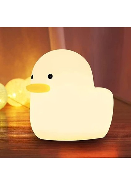 LED Ördek Gece Lambası, Silikon Kreş Gece Lambası, USB Şarj Edilebilir Sevimli Hayvan Başucu Lambası, Dokunmatik Kontrollü ve Yatak Odası Ev Dekorasyonu Zamanlayıcı Ayarı (Sıcak Beyaz) (Yurt Dışından)