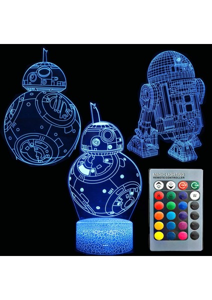 3D Illusion Bb-8 D2 Üç Desen 16 Renk Değişimi Dekor Lambası Masa Masa Çocuklar Çocuklar Için Lambası (Yurt Dışından)