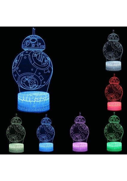 3D Illusion Bb-8 D2 Üç Desen 16 Renk Değişimi Dekor Lambası Masa Masa Çocuklar Çocuklar Için Lambası (Yurt Dışından)