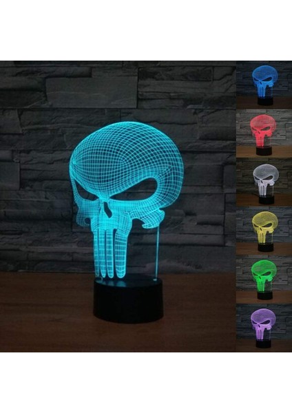 Punisher Kafatası 3D 7 Renk Değişimi LED Masa Lambası Dokunmatik Düğme Odası Dekoru (Yurt Dışından)