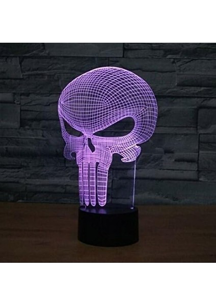 Punisher Kafatası 3D 7 Renk Değişimi LED Masa Lambası Dokunmatik Düğme Odası Dekoru (Yurt Dışından)
