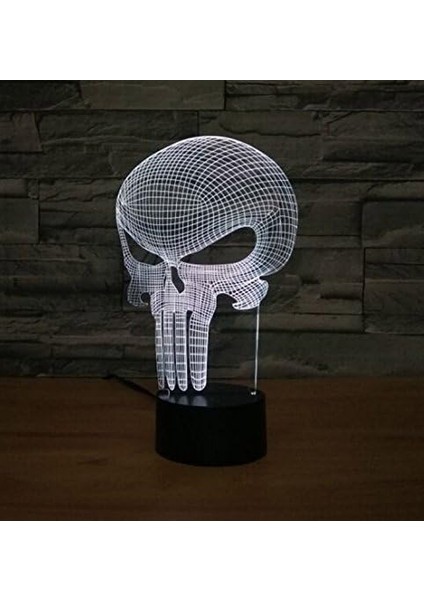 Punisher Kafatası 3D 7 Renk Değişimi LED Masa Lambası Dokunmatik Düğme Odası Dekoru (Yurt Dışından)