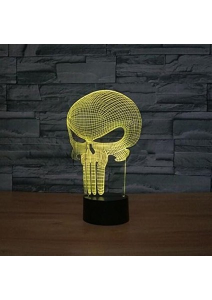 Punisher Kafatası 3D 7 Renk Değişimi LED Masa Lambası Dokunmatik Düğme Odası Dekoru (Yurt Dışından)