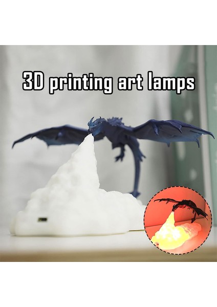 Ejderha Ateşi Solunum Lambası, 3D Baskılı Volkan Ejderha Lambaları Ay Işığı USB ile Şarj Edilebilir, Yatak Odası Ofis Çocukları Için Masaüstü Lambası Noel Noel Hediyeleri (Yurt Dışından)