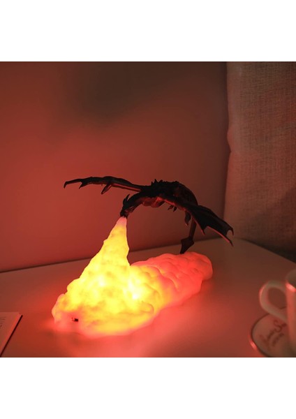 3D Dragon Light USB Şarj Edilebilir LED Dinozor Dekoratif Başucu Lambası 3D Baskı Buz Ateş Ejderha Işıkları Masaüstü Yatak Odası Lambası Çocuk Odası Yatak Odası Çocuklar (Kırmızı) (Yurt Dışından)