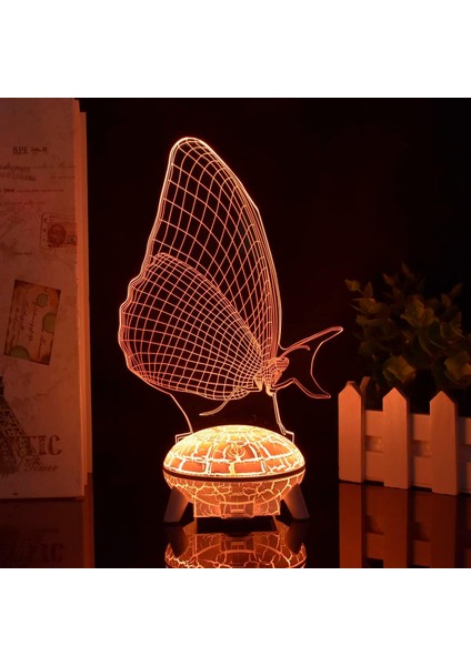 3D Kelebek Gece Işığı Lambası Illusion 7/16 Renk Uzaktan Kumanda + Dokunmatik Masa Lambaları USB Şarjlı Doğum Günü Xmas Hediye Oyuncaklar Kızlar Için Kelebek Lamba (Lav Tabanı) (Yurt Dışından)