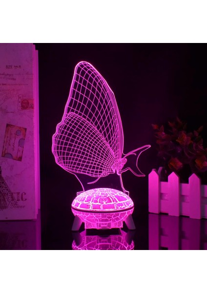 3D Kelebek Gece Işığı Lambası Illusion 7/16 Renk Uzaktan Kumanda + Dokunmatik Masa Lambaları USB Şarjlı Doğum Günü Xmas Hediye Oyuncaklar Kızlar Için Kelebek Lamba (Lav Tabanı) (Yurt Dışından)