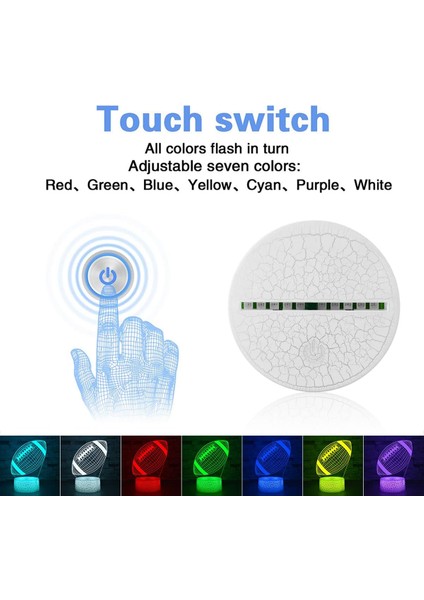 7 3D Illusion Işık Lambası Otomatik Kademeli Değişen 3D | Akıllı Dokunuşlu ve USB Kablolu Ev Odası Dekorasyonu Masa Lambası | Yetişkin Erkek Kız Noel Doğum Günü si (Futbol LED (Yurt Dışından)