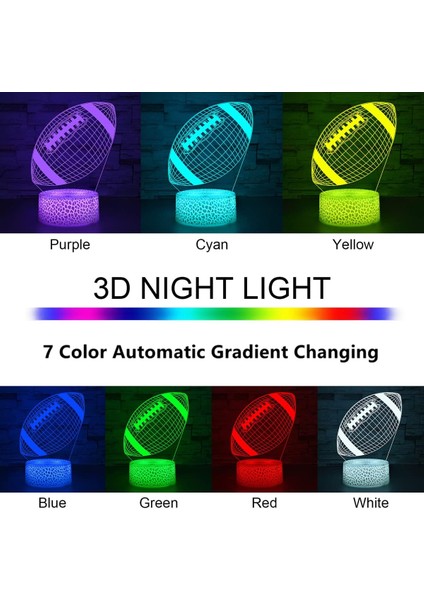 7 3D Illusion Işık Lambası Otomatik Kademeli Değişen 3D | Akıllı Dokunuşlu ve USB Kablolu Ev Odası Dekorasyonu Masa Lambası | Yetişkin Erkek Kız Noel Doğum Günü si (Futbol LED (Yurt Dışından)