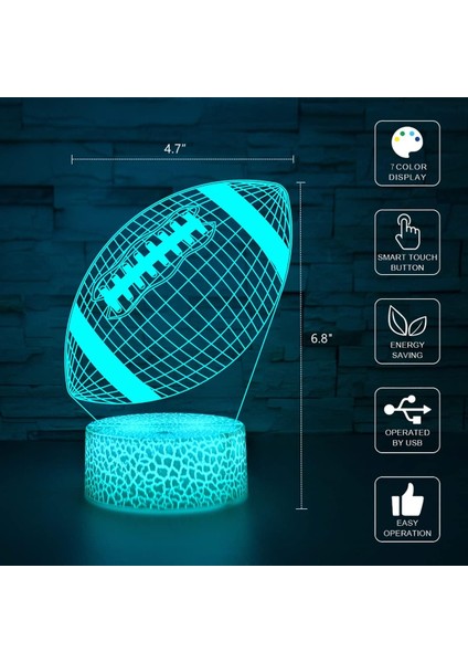 7 3D Illusion Işık Lambası Otomatik Kademeli Değişen 3D | Akıllı Dokunuşlu ve USB Kablolu Ev Odası Dekorasyonu Masa Lambası | Yetişkin Erkek Kız Noel Doğum Günü si (Futbol LED (Yurt Dışından)