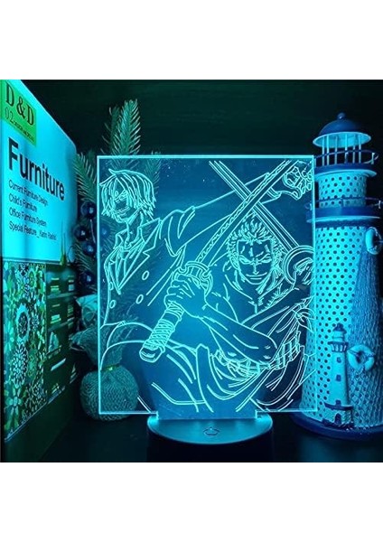 Japon Anime Luffy Zoro Sanji Usopp Tony Tony Chopper Kaidou Lambaları 3D Optik Illusion Gece Işığı Lambası LED Noel Doğum Günü Yatak Odası Dekoru Parti Hediyeleri Boys 8-12 (16 (Yurt Dışından)