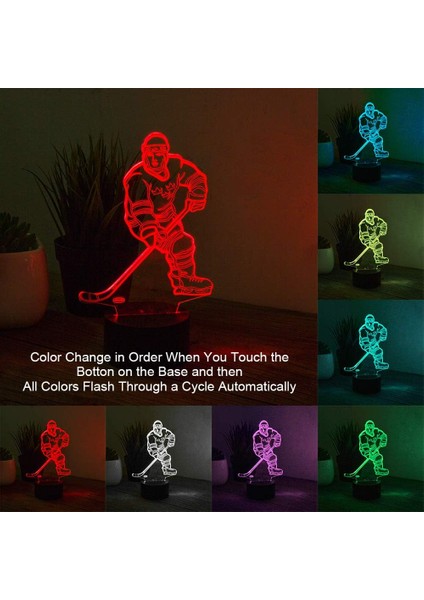 Çocuklar Hokey Oyuncusu 3D Gece Işığı Lambaları 7 LED Renk Değiştirme Dokunmatik Masa Masa Lambaları Aydınlatma Serin Oyuncaklar Hediyeler Spor Hokeyi Fanı Doğum Günü Noel Dekorasyonu (Yurt Dışından) fırsatları